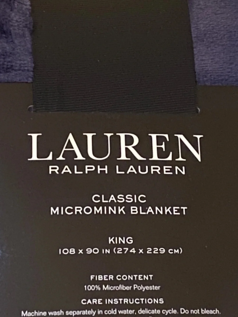 RALPH LAUREN King Size Dark Blue Embroidered LRL Logo Micromink Blanket